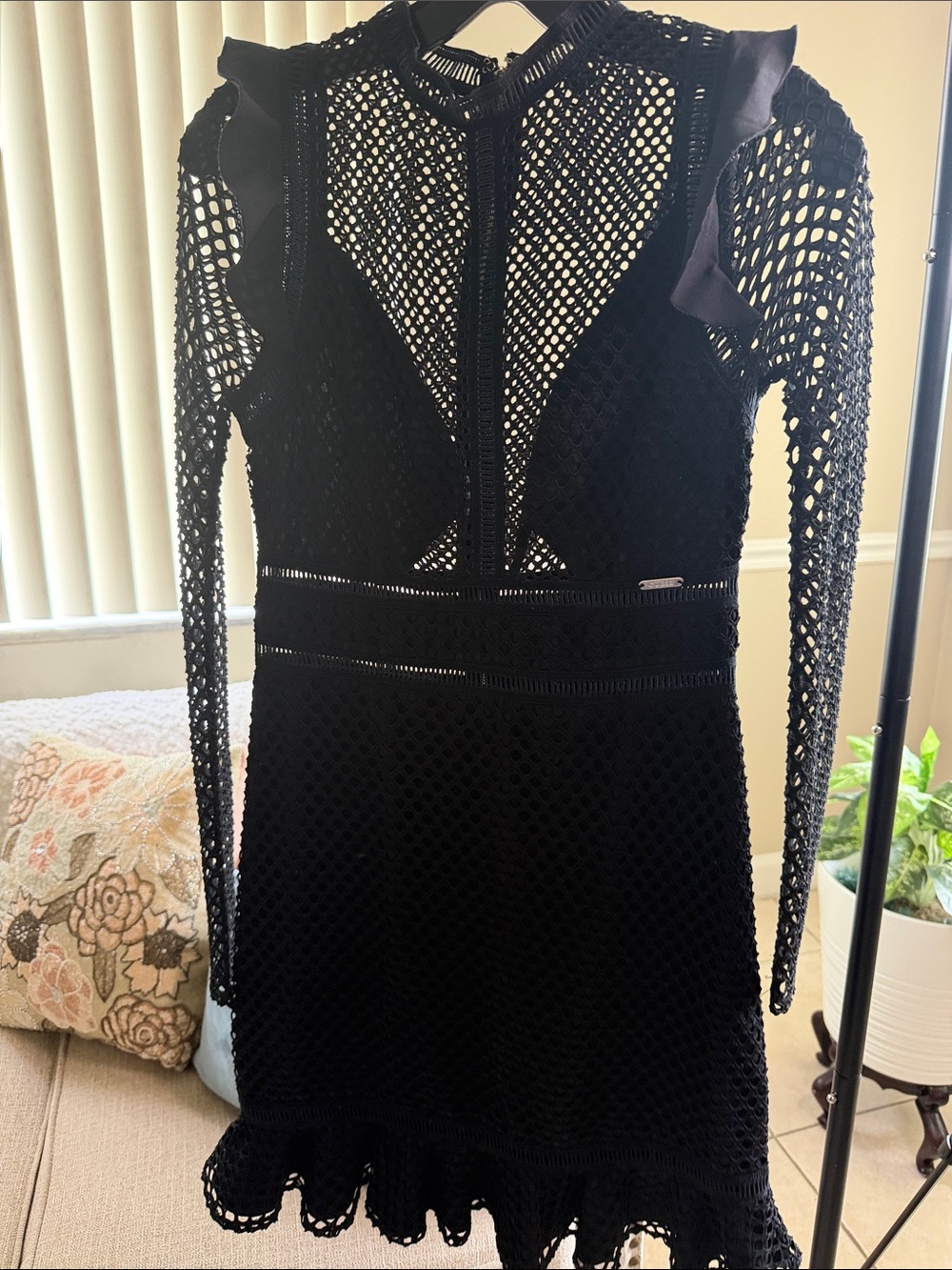Guess Black Long-Sleeve Crochet Fit & Flare Mini Dress